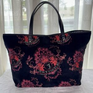 Y2K  *Juicy Couture*  Velour Black & Pink Logo Tote Bag Daydreamer Handbag